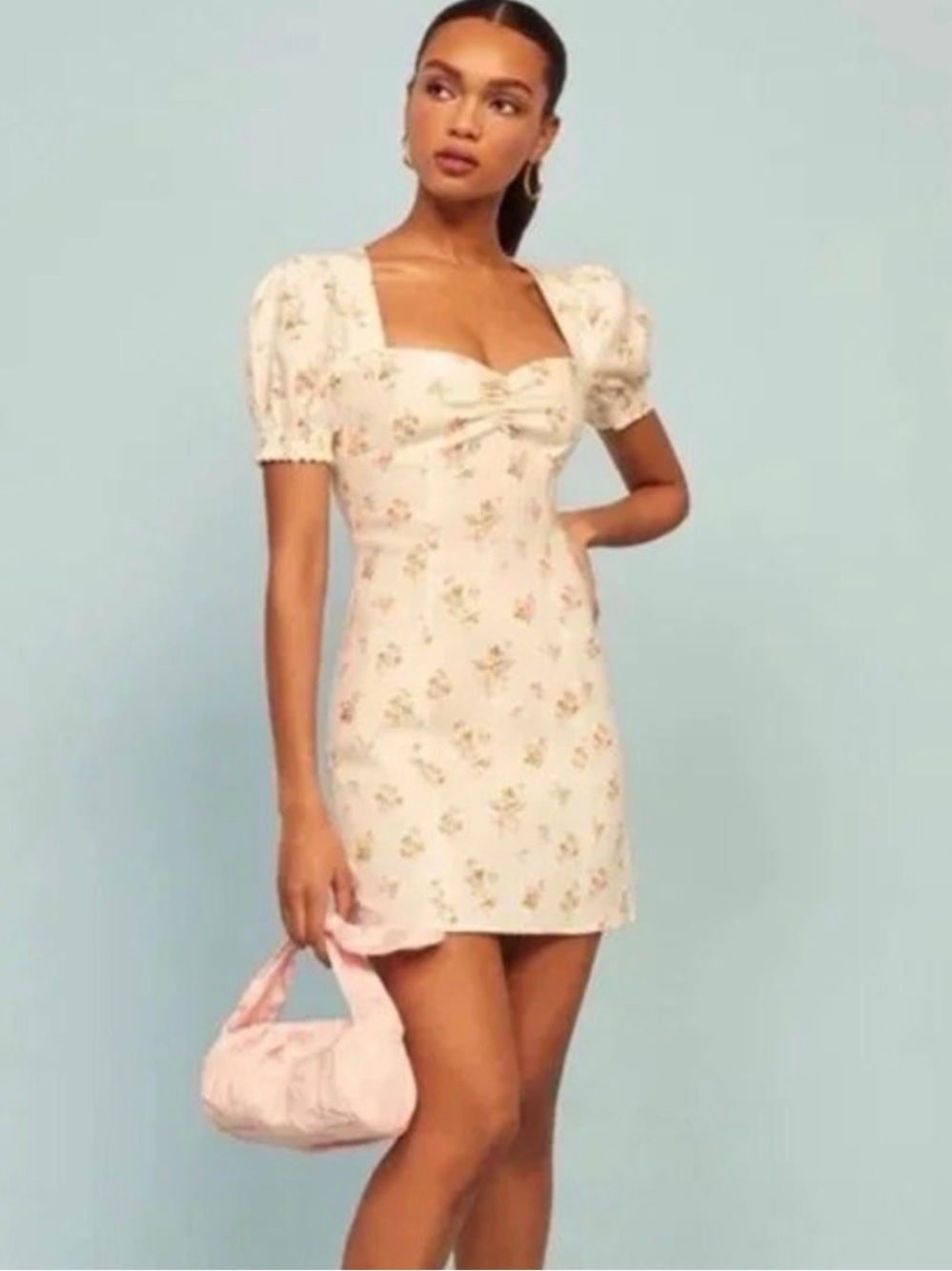 Reformation Gina Dress Floral Puff-Sleeve Mini Dress- size 8